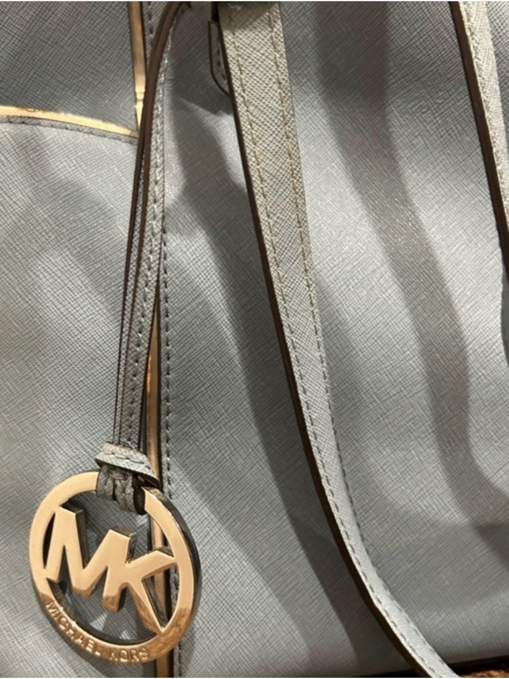 MICHAEL KORS Powder Blue Saffiano Leather Tote with Gold Trim - Picture 5 of 10